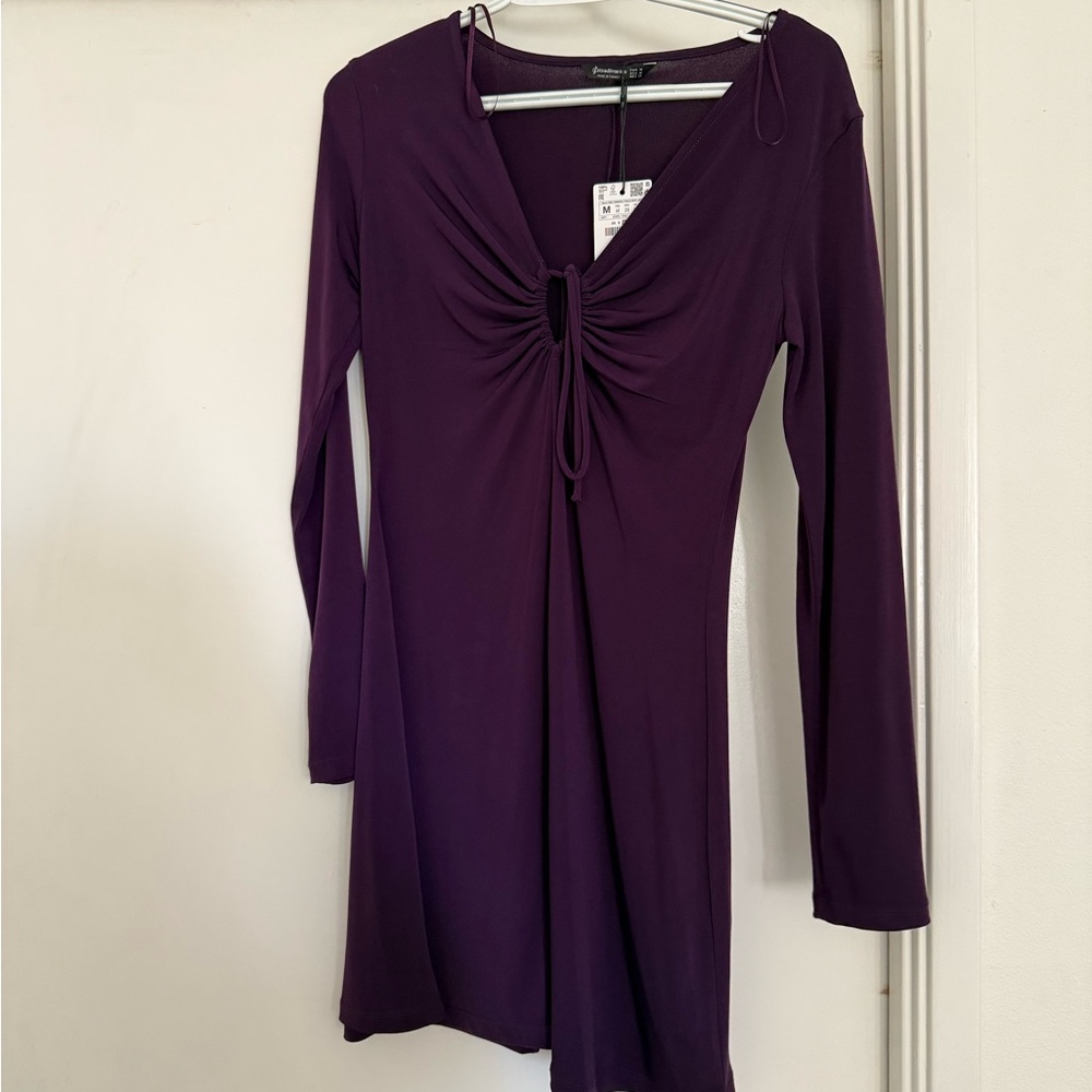 Purple Key-Hole Long Sleeve Dress